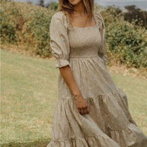 Floral Beige Maxi Dress